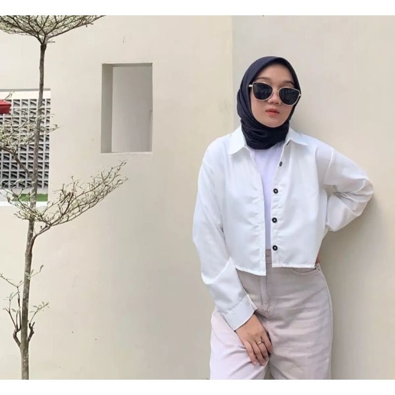 KEMEJA CROP LENGAN PANJANG / HANIN CROP OUTER / KEMEJA OVERSIZE CROP