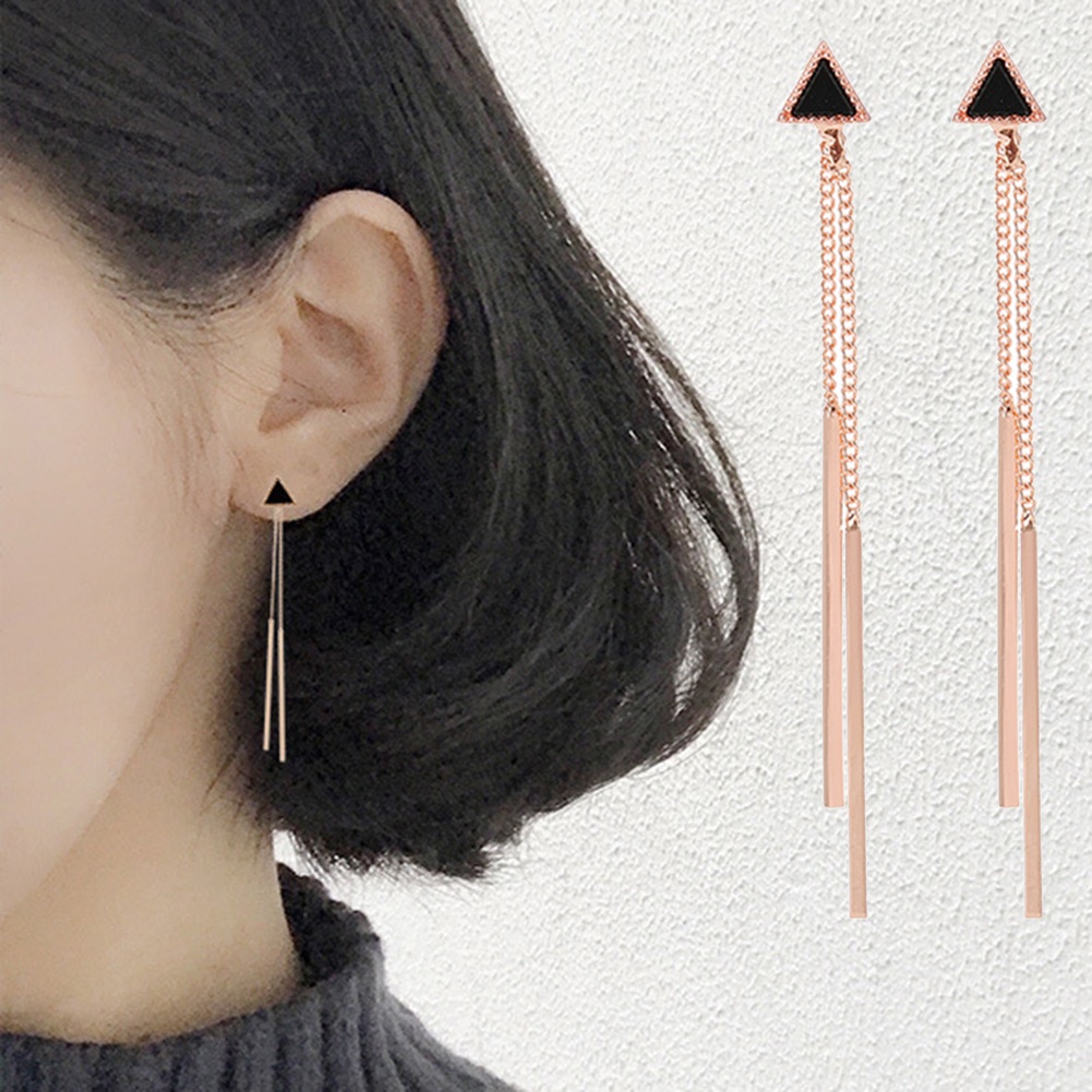 Hu Hu Hu Hu Hu Alat Bantu Pasang Kacamata♡ Anting Tusuk Gantung Wanita Desain Segitigarumbai Panjang Untuk Pestamalamhadiah