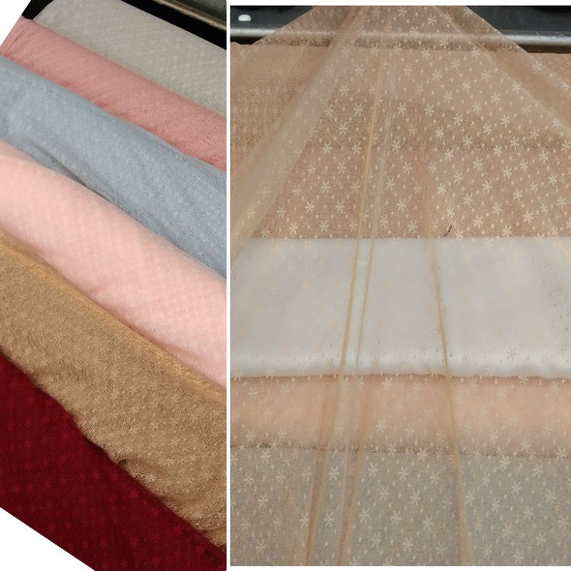 kain Tille dot salju /dot bintang/bahan tile dot