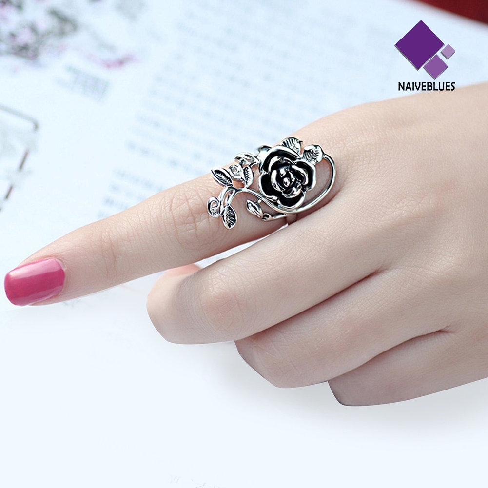 Naiveblue Cincin Bunga Mawar Bahan Alloy Gaya Gothic Untuk Wanita