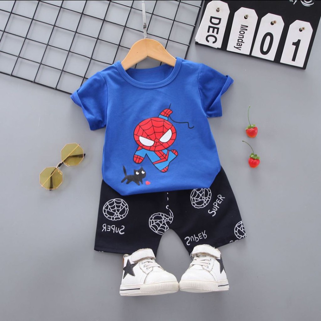 Spidey &amp; Cat Suit Setelan Baju Anak Import Baju setelan kaos celana pergi jalan fashion murah bagus