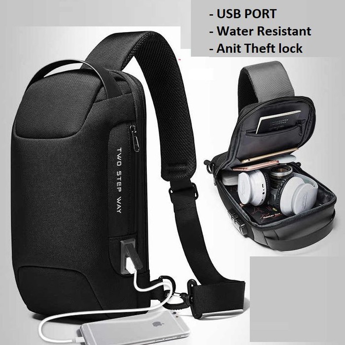 BANGE Tas Selempang Pria Tas Pria Sling Bag Pria Charger USB - TENCENT