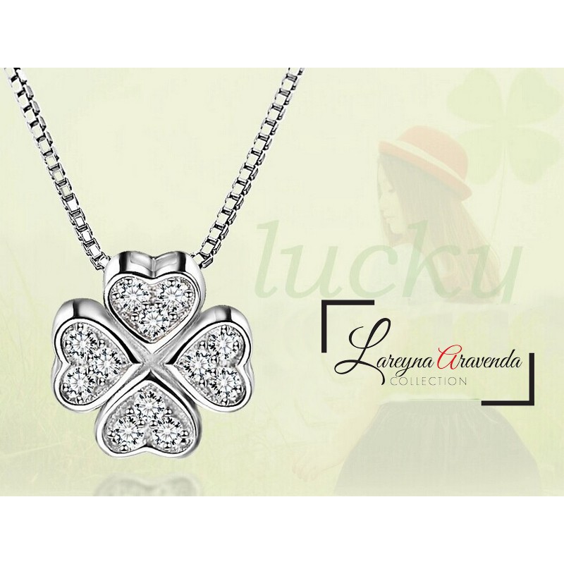 Kalung Titanium Wanita Liontin Model Lucky Clover Kristal Crystal KL061