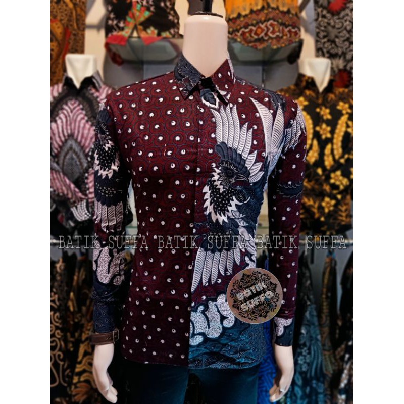 Cuci Gudang Kemeja Batik Lengan Panjang Slimfit Garuda Maroon Ory Suffa 6gEWLZI06JwAX