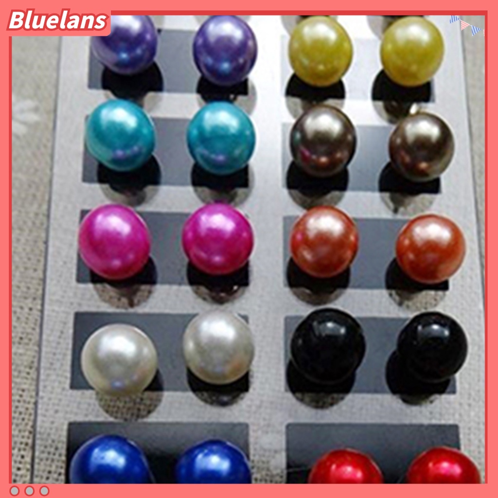 12 Pasang Anting Stud Bentuk Bola Mutiara Tiruan Untuk Wanita