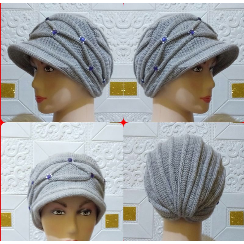 ciput rajut nenek premium turban topi sulam payet