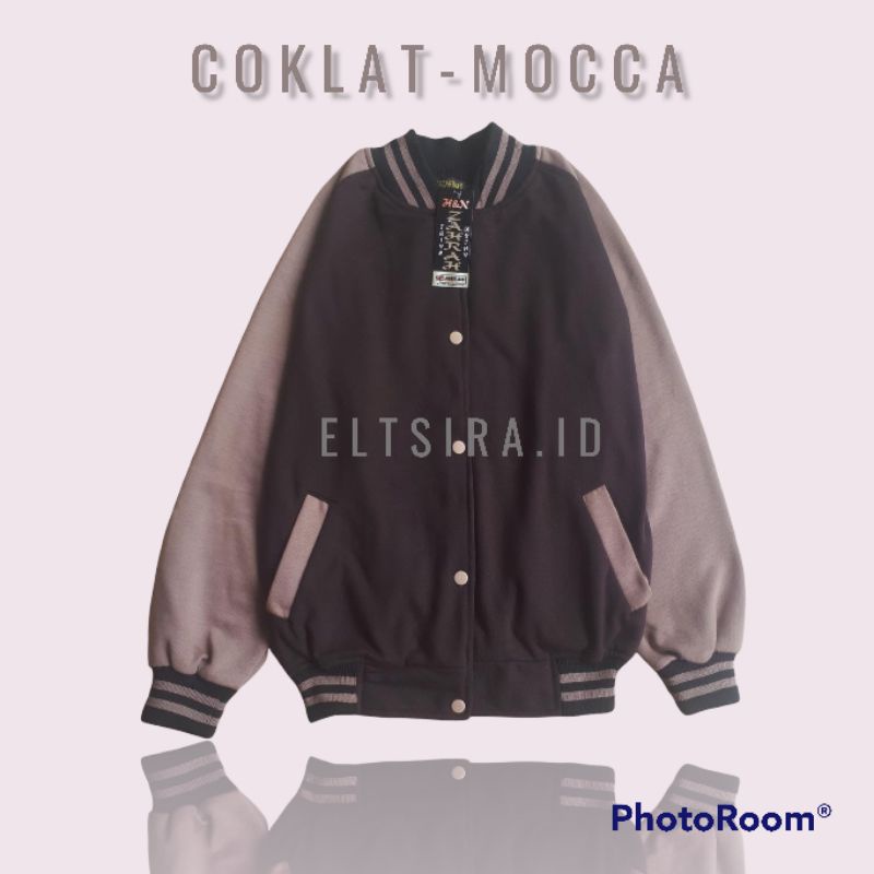 Jaket Varsity Baseball Polos / Jaket Pria Wanita Terbaru || COKLAT - MOCCA