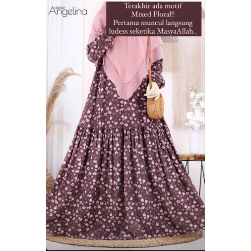 Sofia Dress Mixed Floral Choco Berry _ Fox & Deer Dark Grey by Atelier Angelina _ Dress coklat _ Gam