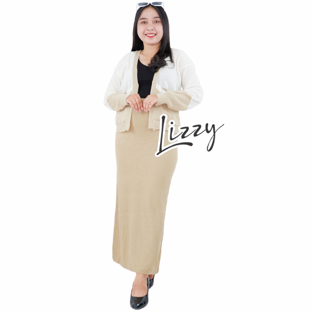 Lizzy - ONE SET RAJUT TWO TONE CARDIGAN DAN ROK KNIT PREMIUM