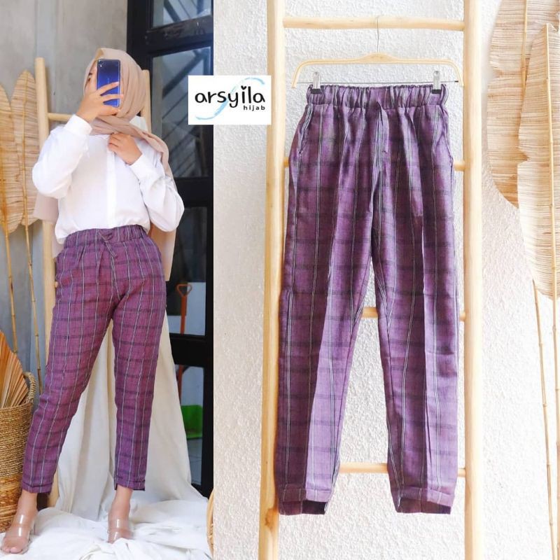 Celana Pants Panjang Cewek/Wanita | Celana Kotak-Kotak Cewek | Square Pants woman