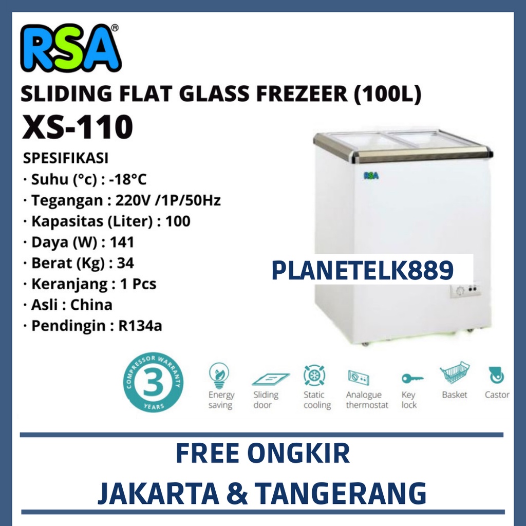 RSA XS-110 SLIDING FLAT GLASS FREEZER (100LITER)