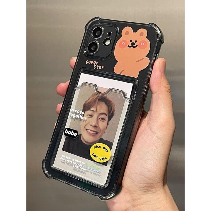 [TPC] BLACK Wallet Case BEAR Card Holder Phone Case IPHONE 6 6S 7 8 PLUS X XS MAX XR 11 12 13 MINI PRO MAX IP026