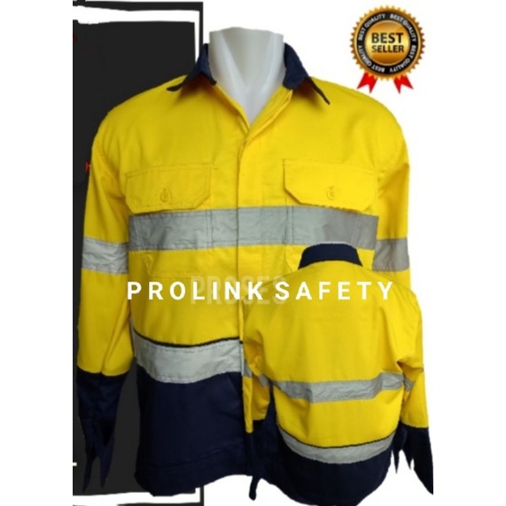 SERAGAM ATASAN SAFETY KUNING DONGKER KANCING BERLOGO KE BENDERA