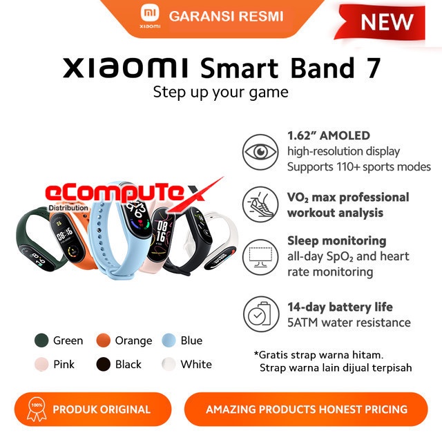 XIAOMI MI SMART BAND 7 / SMART WATCH 1,62&quot; AMOLED BLUET OOTH 110 MODE SPORT - GARANSI RESMI