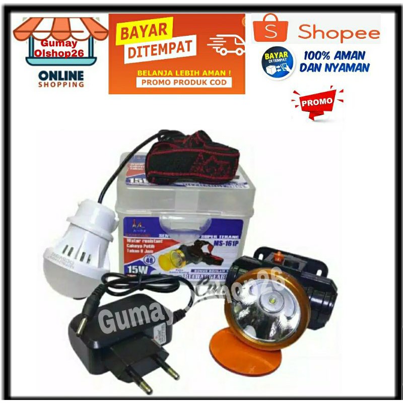 Senter Kepala Mitsuyama MS - 161P Cahaya Putih / Head Lamp Rechargeable Super Terang