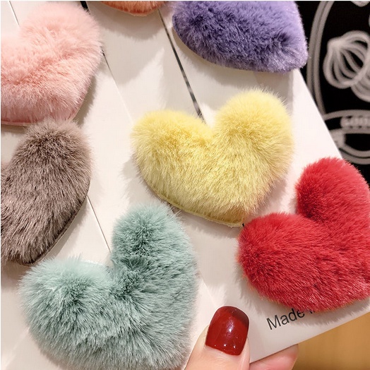 Jepit Rambut Korea Anak Perempuan Lucu Motif Love Polos Bulu Halus Aksesoris jepitan Rambut Wanita import AK137