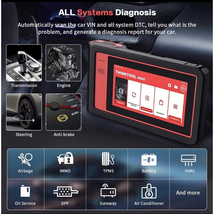 THINKCAR THINKTOOL MINI OE-Level Obd2 Alat Diagnostik Mobil Bluetooth Semua Sistem Pemindai Mobil Odb2 Dengan 28 Fungsi Reset Pemeliharaan Dan Kontrol Dua Arah