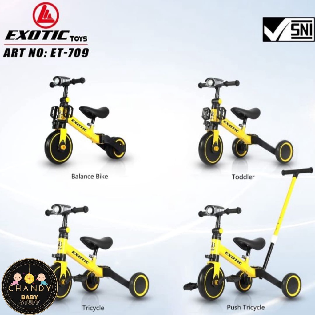 SEPEDA ANAK RODA TIGA DENGAN DORONGAN 4 IN 1 EXOTIC ET 709, GRYO GY 717 MT