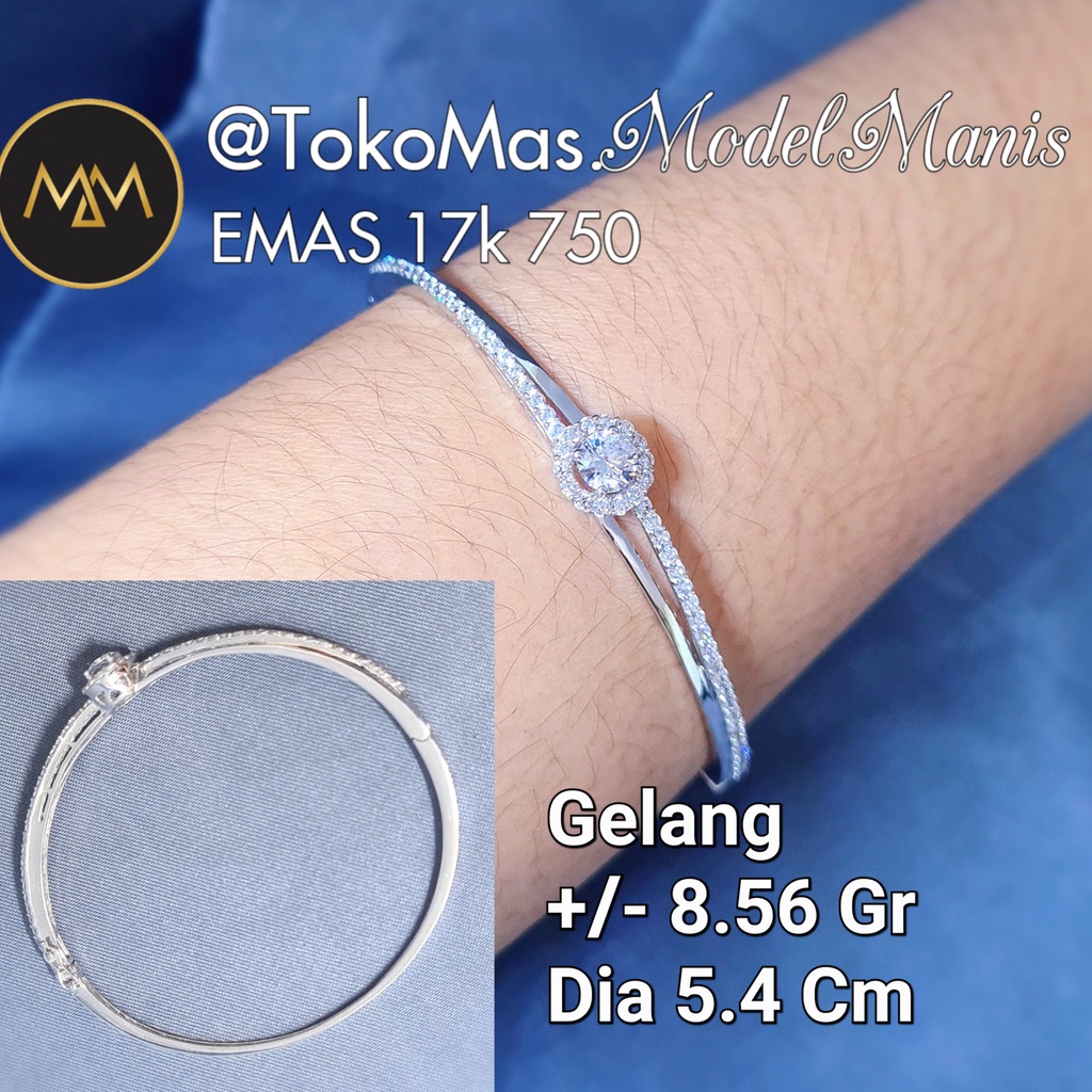 Gelang bangle Chelsea diamond looks emas putih 750 kadar 17k