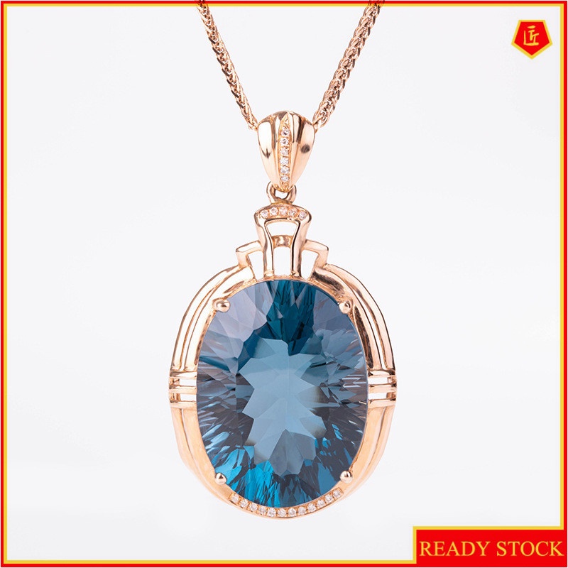 [Ready Stock]Fashion Inlaid Colored Gemstone Plated 18K Gold Pendant Necklace