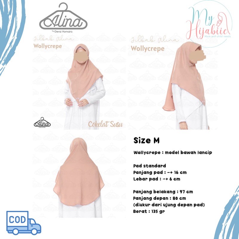 Jilbab Instan Syari Alina - Bergo Syari Size M Wolycrepe - Hijab Panjang