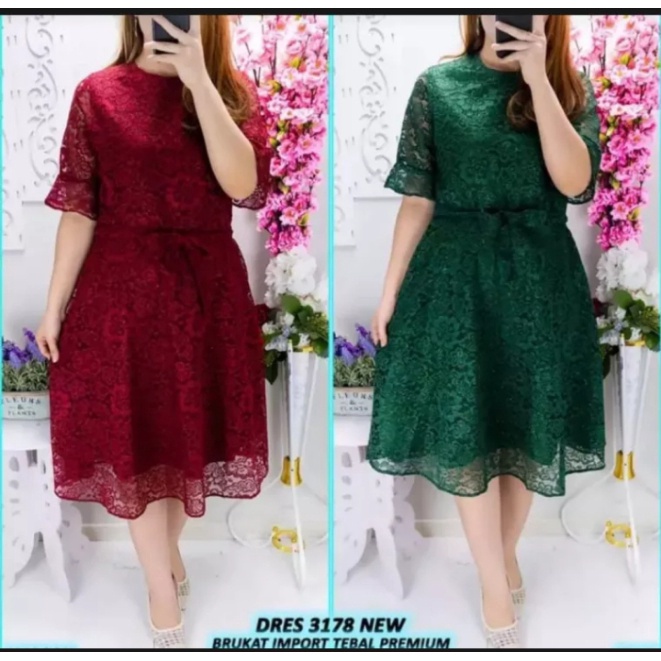 dress brukat import midi korea paskah natal imlek terbaru dress babydoll dress brukat murah dress br