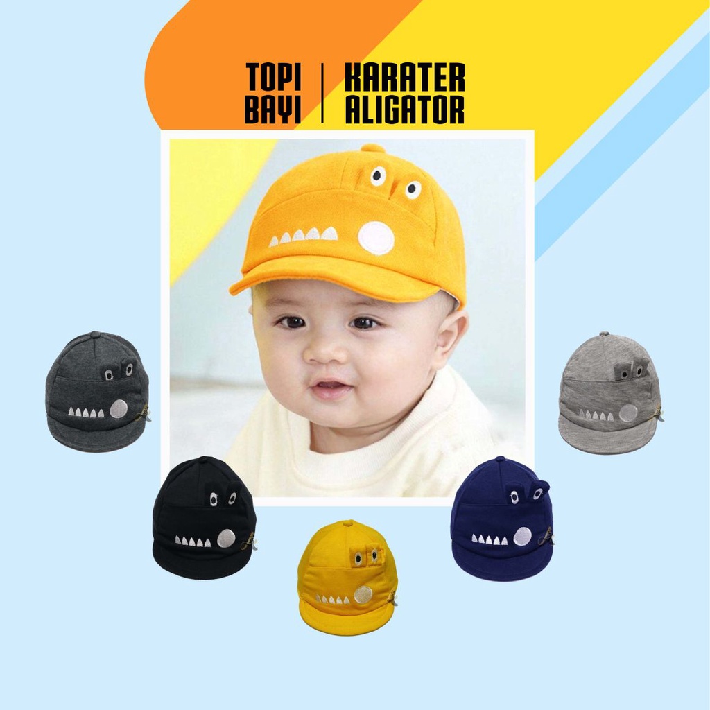 Topi bayi karakter motif Aligator/topi bayi Aligator/Arshila_Fashion