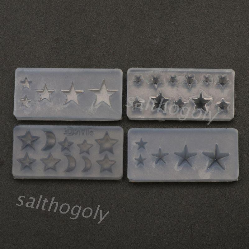 4pcs Cetakan Resin Bentuk Bulan Bintang Bahan Silikon Untuk Nail Art