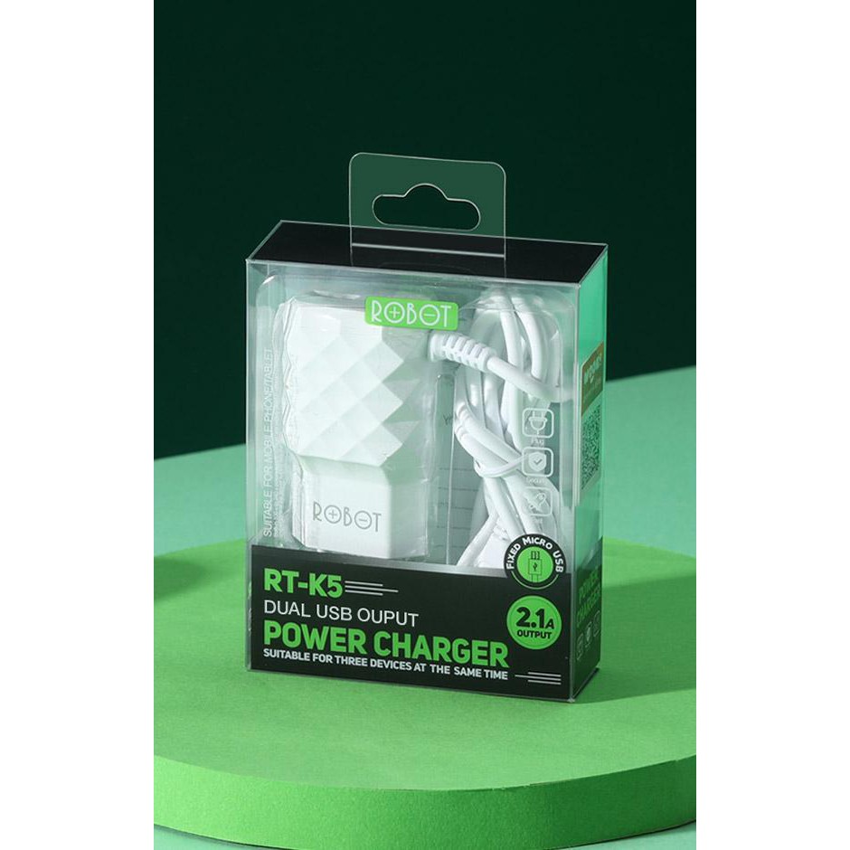 Robot Charger RT-K5 Dual USB Output 2A Charge 3 Devices at Same Time Diamond Shaped Texture