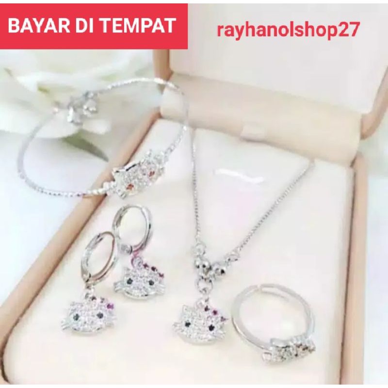 SET PERHIASAN ANAK ANAK HELLO KITTY SILVER TITANIUM ASLI