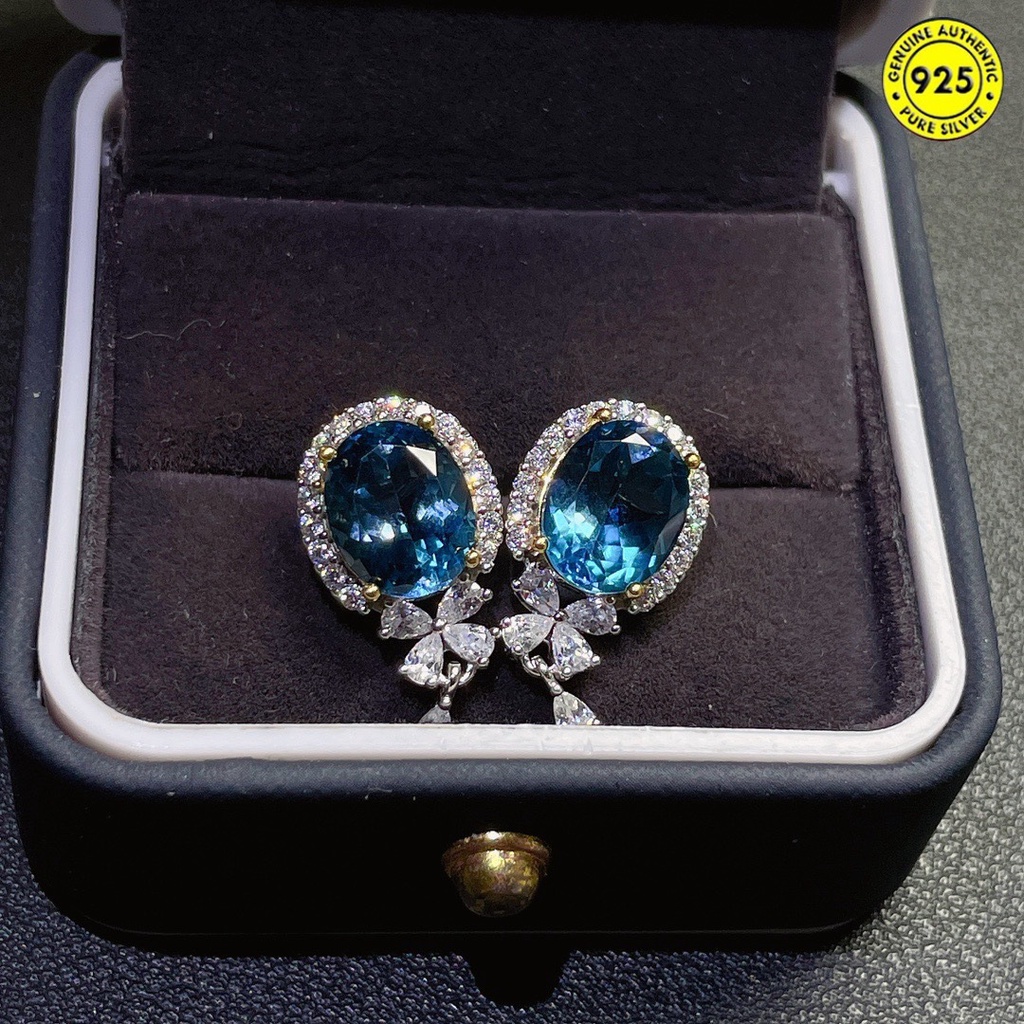 Anting Tusuk Batu Topaz Aquamarine Biru Natural Untuk Wanita