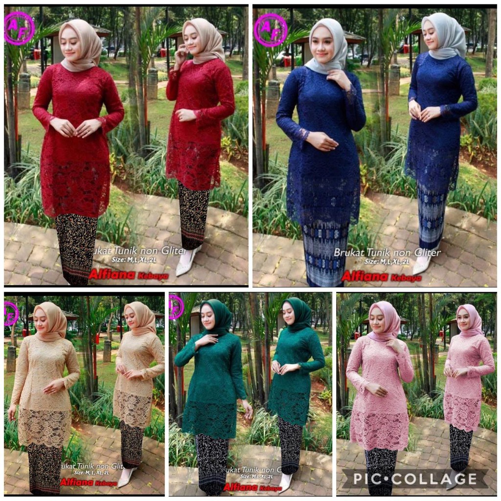 Tunik Alfiana Kebaya Brukat Corneli Tulang Glitter Brokat Timbul Set Alviana Batik Wisuda Kondangan!