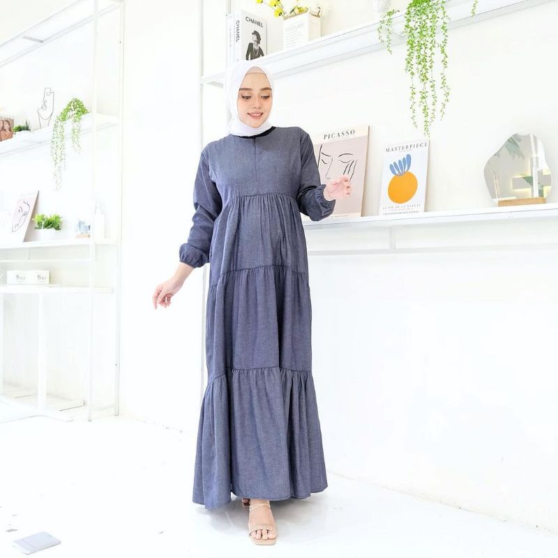 DRESS MUSLIM - RUSSEL DRESS - GAMIS LEBARAN - PAKAIAN WANITA - BAJU WANITA