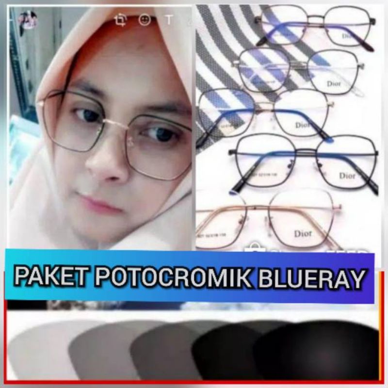 kacamata lensa bluecromic atau photocromic blueray bisa normal minus plus cilinder tergantung permintaan sampai minus 5 cyl 2 harga masih sama tulis saja pesanan kaka di catatan saat order free box lap cairan pembersih kode 1318 size 52-21-140