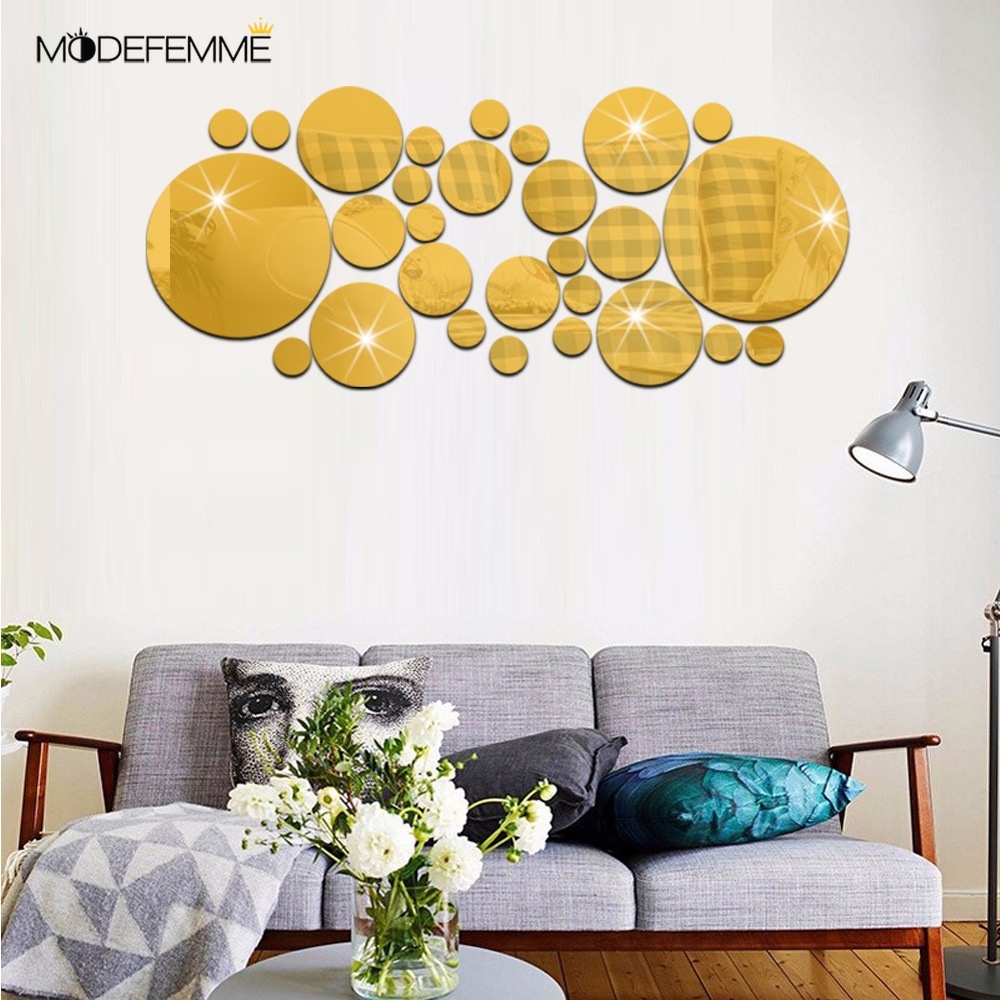 [ 3D DIY Acrylic Gold Polka Dots Wall Stickers Decorations  for Home Living Room Bedroom Kids Room ]