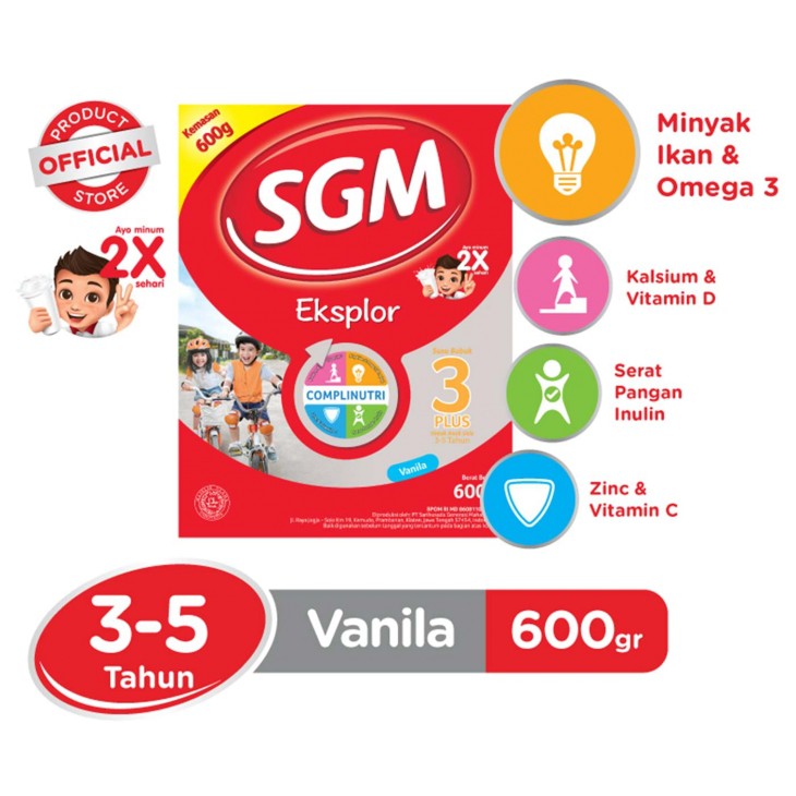 

SGM EKSPLOR 3+ VANILA 600 GR GA (KP)_Susu SGM Bayi / Balita 3 Plus 600GR