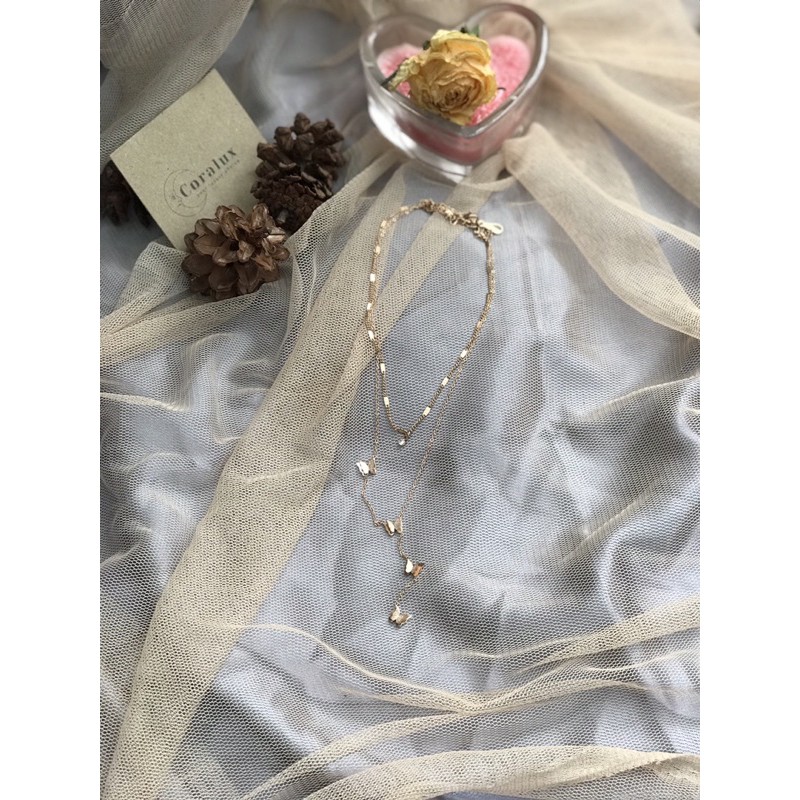 Kalung Titanium 2 Layers Butterfly Necklace op
