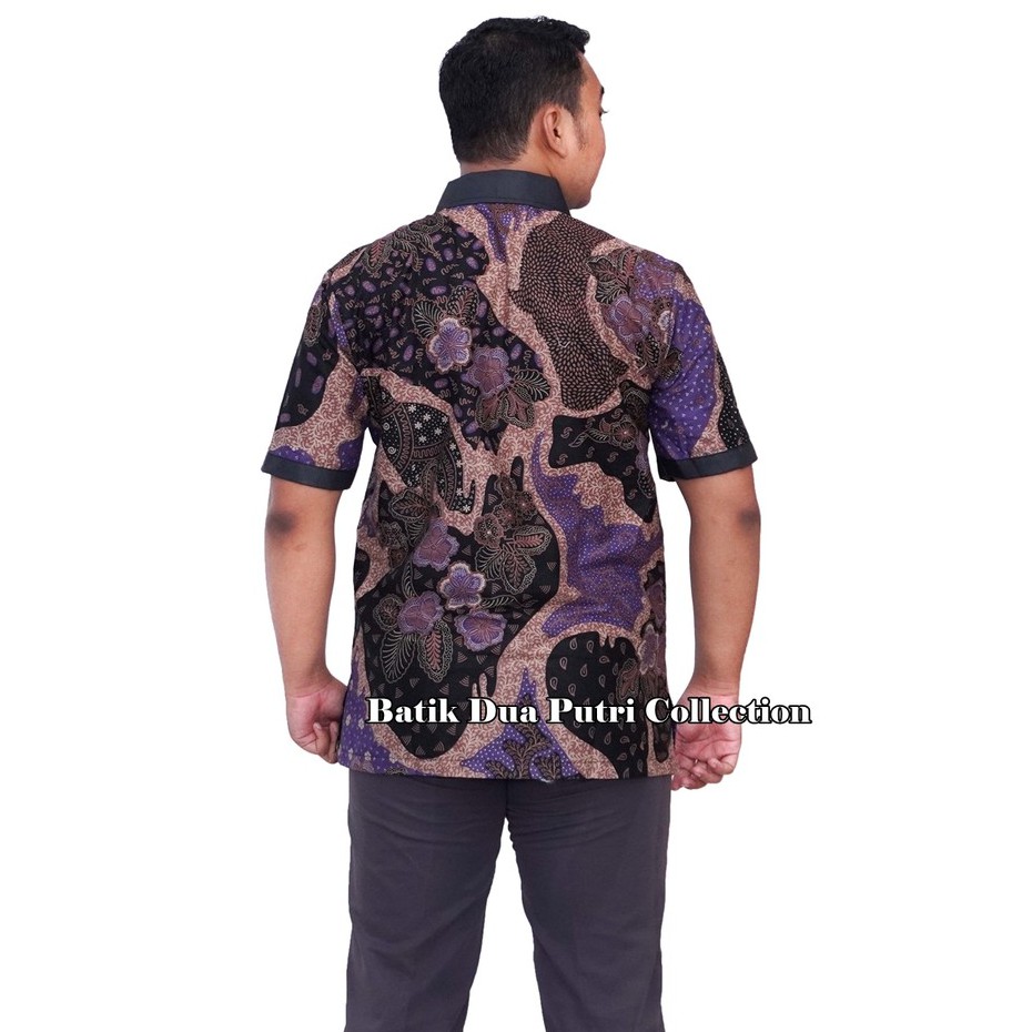 Couple Batik Atasan Wanita Kemeja Pria Wara Ungu Kombinasi Hitam By Batik Dua Putri Collection