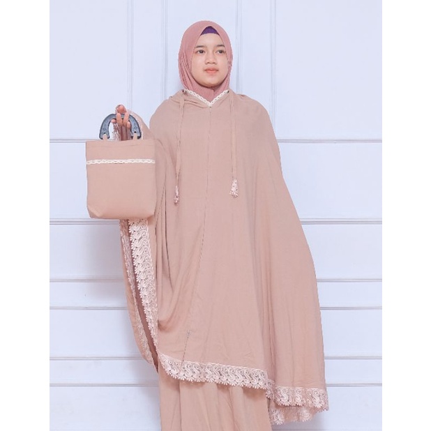 Mukena Rayon Dewasa  2in1 Mukena Resleting Renda Giper