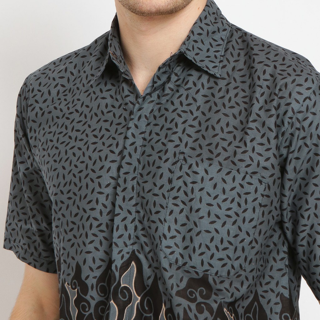 BATIK TRUSMI Baju Batik Hem Pria Kemeja Pria Lengan Pendek Batik Mega Mendung Kombinasi Beras Tumpah Murah Seragaman-2