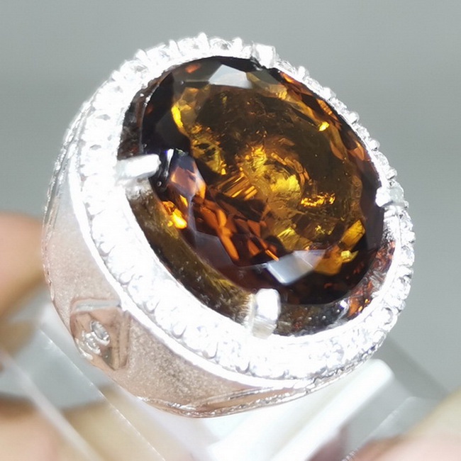 Cincin batu Permata Asli Golden Citrine Quartz Perak