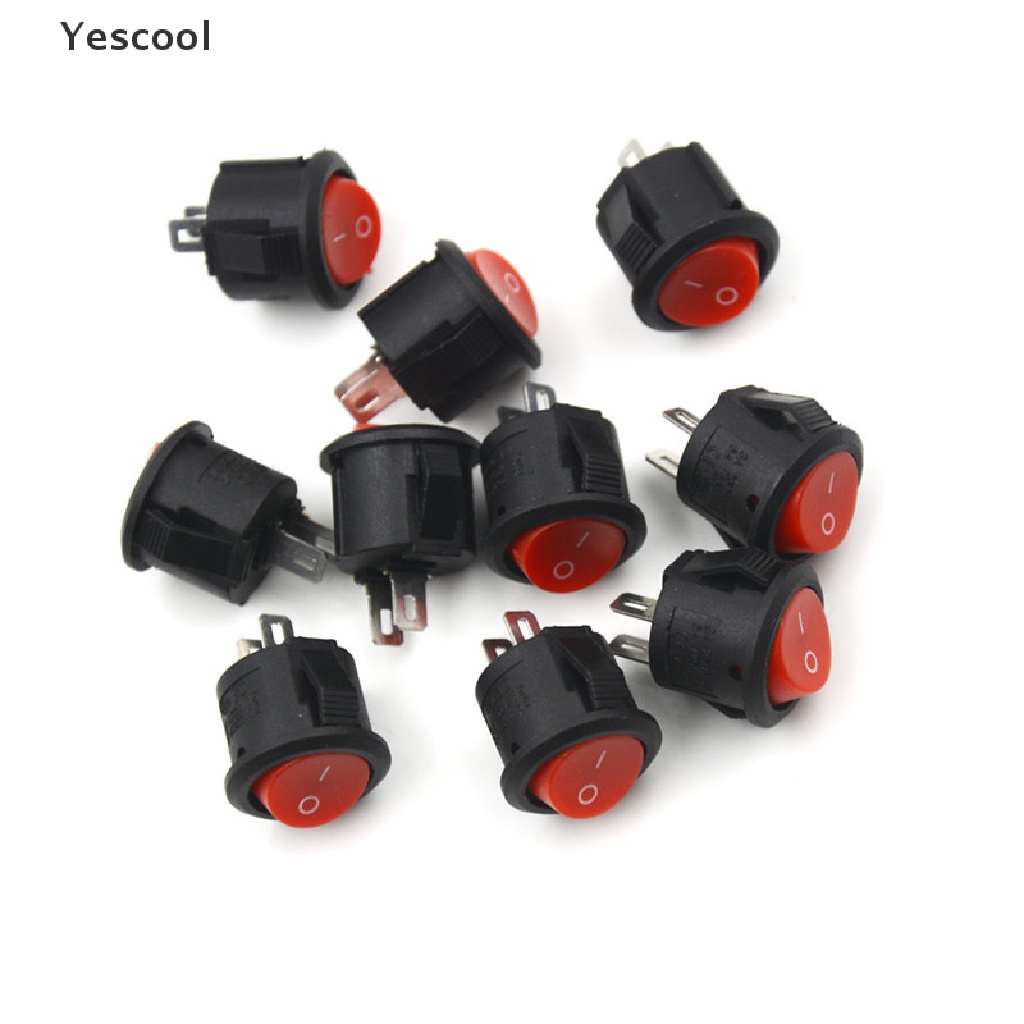 Yescool 10Pcs Saklar Rocker Switch ON-OFF Mini 2-Pin Diameter 16mm 3A / 250V Untuk Perahu