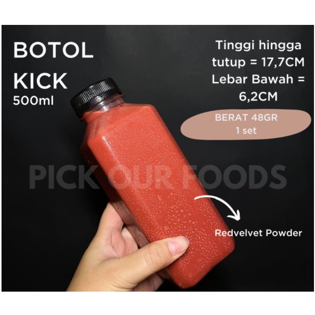 Botol Kick Square 500 ml (Kotak) / Botol Plastik 500ml SUPER TEBAL PET 44 Gram [minmal 30pcs]