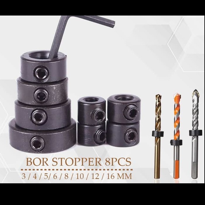 Drill Stop Stopper mata bor collar ring 7 pcs Positioner Depth 3-12mm