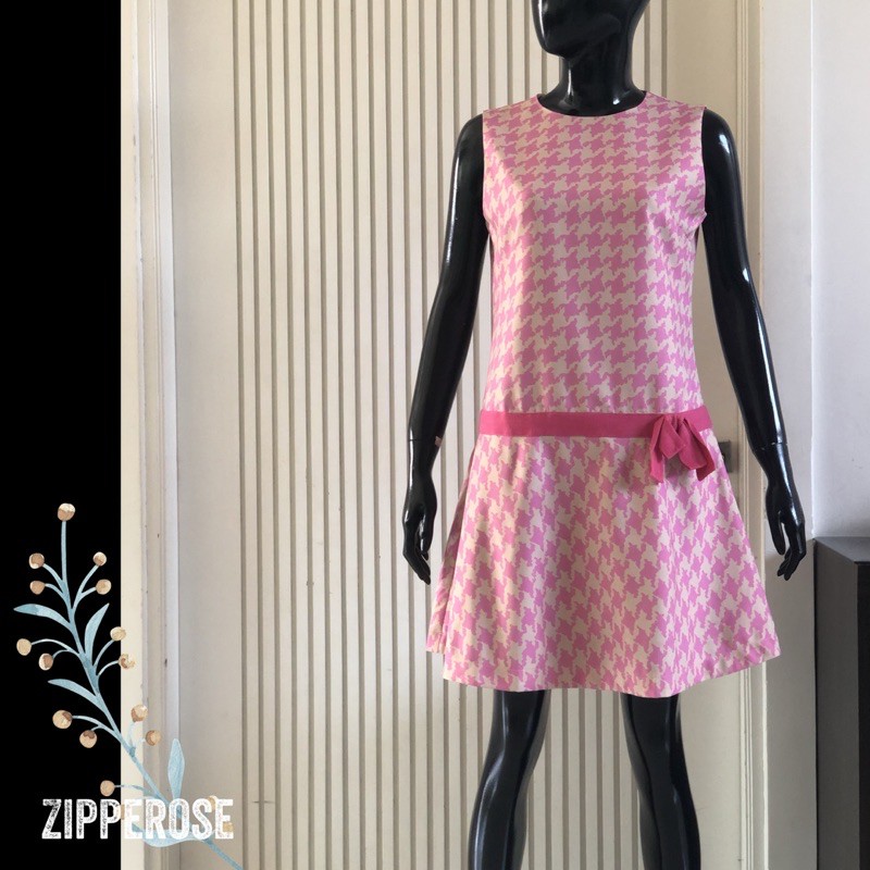 VLTN Pink Houndstooth Bow Dress #0183