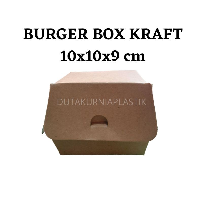 (ISI 10 PCS) BURGER BOX KRAFT - KARDUS KOTAK TEMPAT BURGER COKLAT LAMINASI ANTI AIR DAN MINYAK