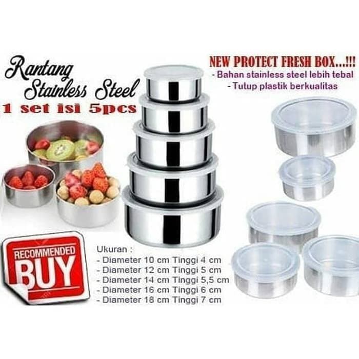 Rantang Stainless Steel 5 Susun 5 In 1 / Panci Tempat Nasi Sayur Lauk Pauk / Protect Fresh