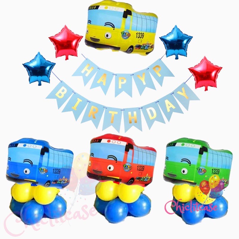 Set balon ulang tahun happy birthday karakter tayo bus