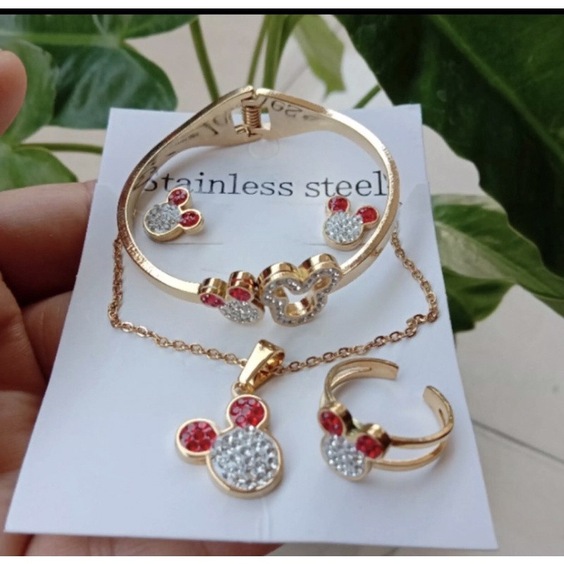 PERHIASAN SET ANAK PEREMPUAN ASL TITANIUM MICKEY / AKSESORIS ANAK PEREMPUAN ASLI TITANIUM