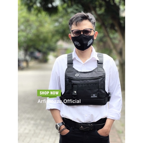 TAS DADA PRIA KOREA TERBARU CHEST RIG BAG ORIGINAL NEISDA BLACK V2